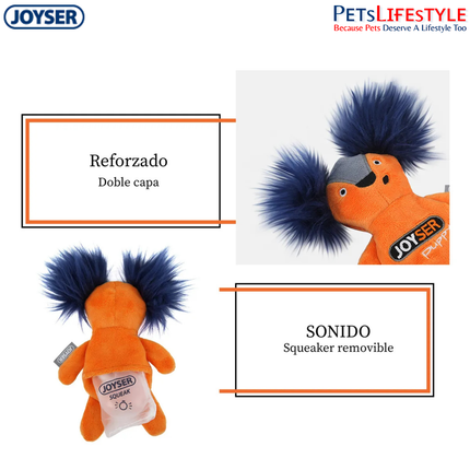 JOYSER Puppy Squirrel with Replaceable Squeaker Dog Toy – Orange (S/M)