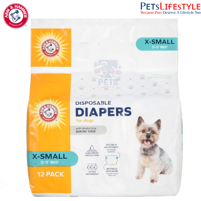 Arm & Hammer for Pets Female Dog Diapers – X-Small (12 Count)