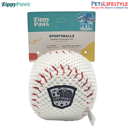ZippyPaws SportsBallz – Baseball  Plush Squeaker Dog Toy
