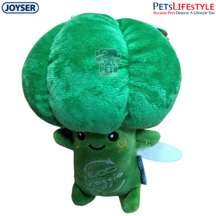 JOYSER Eco Veggie Broccoli Plush Dog Toy with Treat Pocket & Squeaker – Green (S/M)