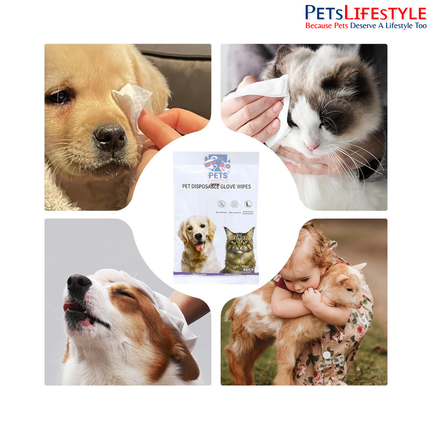 Hanrou Pet Disposable Glove Wipes Non-Alcoholic Antibacterial Grooming