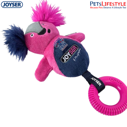 JOYSER Puppy Squirrel with Ring Dental Chew Plush Dog Toy – Pink/Dark Blue (S/M)