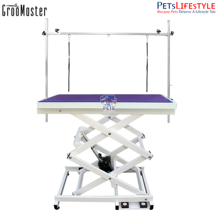Groo Master N-109A Electric Grooming Table – Heavy-Duty Foot-Lift Table with Double X-Cross Stability & Wheel Brakes