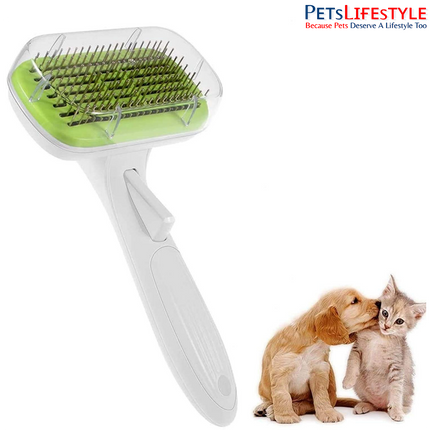 Petaholic Auto-Clean Pet Slicker Brush for Dogs & Cats | Stainless Steel Grooming Brush | One-Click Self-Cleaning | Removes Loose Fur, Mats & Tangles