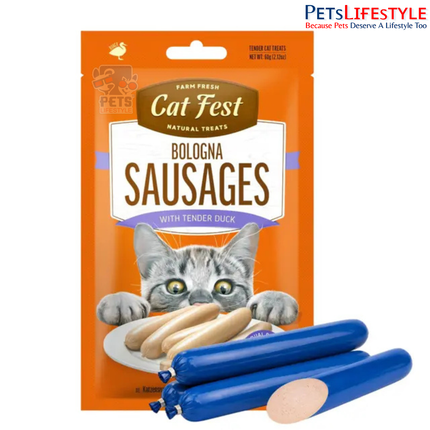 Catfest Bologna Sausages with Tender Duck – High-Protein Duck Cat Treats, Gluten-Free, 60 g