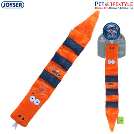 JOYSER Puzzle Snake Treat Plush Dog Toy with 9 Squeakers – Orange (S/M)