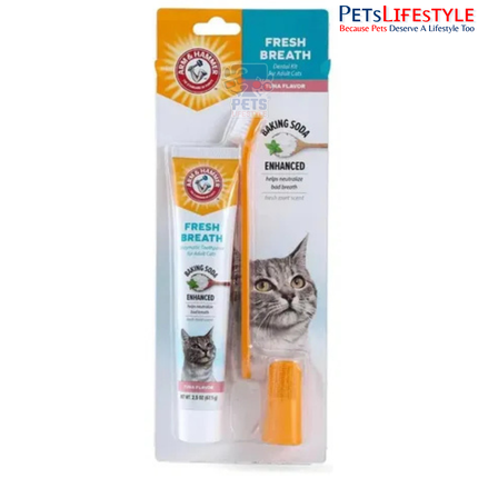Arm & Hammer Fresh Breath Dental Kit for Cats – Tuna Flavor | Complete Cat Oral Care Kit (67.5 g)