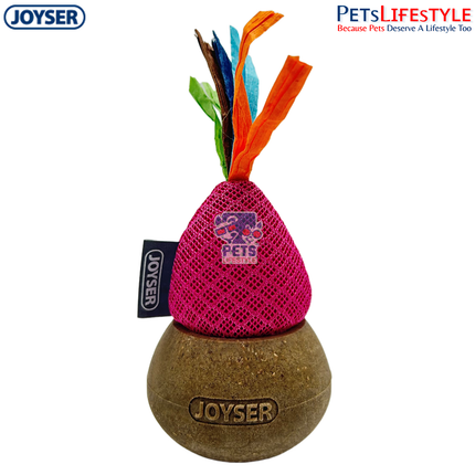 JOYSER Catnip WoBall Volcano with Ribbons – Pink/Brown | Interactive Wobble Cat Toy