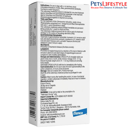 ELANCO Credelio PLUS 450 mg Chewable Tablets for Dogs 11–22 kg | Monthly Tick, Flea, Worm & Heartworm Protection