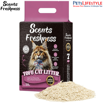 Scents of Freshness Premium Grade Tofu Cat Litter 2.8kg | Bio-Enzymatic Flushable Cat Litter | Baby Powder Scent