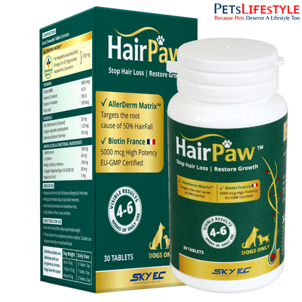 Sky EC HairPaw Tablets | Advanced Hair Fall Control & Coat Restoration Supplement for Dogs