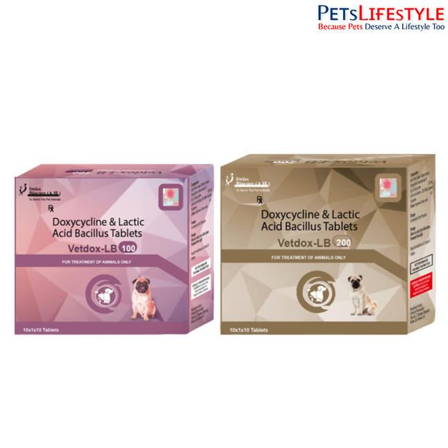 Vetdox-LB Doxycycline & Lactic Acid Bacillus Tablets for Dogs & Cats (100mg/200mg)