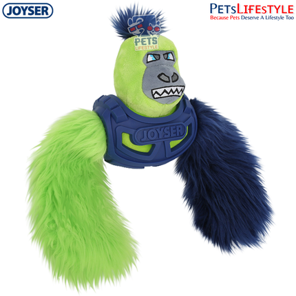 JOYSER Squad Armored Gorilla Plush Dog Toy with Squeaker – Green/Blue (M/L)