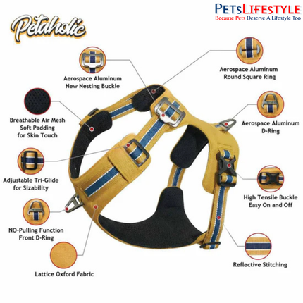 Petaholic Outdoor Tracker Series Dog Harness Plateau | No-Pull Reflective Breathable Adventure Harness