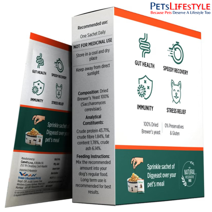 VVAAN Digyeast Pouch Gut Health & Anti-Stress Supplement for Dogs & Cats – 100% Natural Brewer's Yeast, 50 g (10 Sachets)