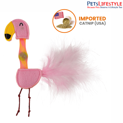 FOFOS Flick Tube Flamingo Cat Toy – Springy Flick Tube with Imported Catnip, Feathers & Bell for Kittens & Cats