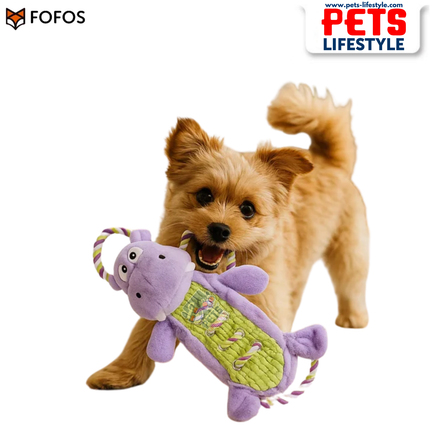 FOFOS Hippo Rope Tug Dog Toy Squeakers + Rope Limbs