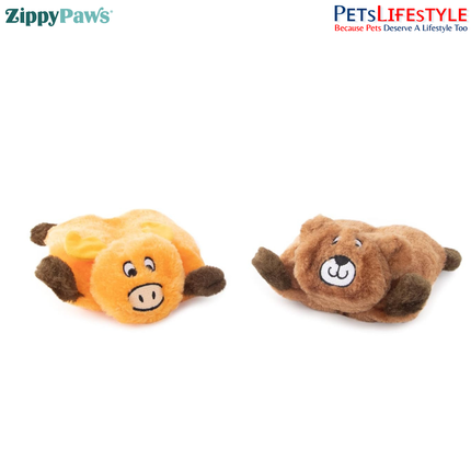 ZippyPaws Squeakie Pads – 2 Pack (Bear & Moose)  Stuffing-Free Plush Dog Toy with Large Blaster Squeakers