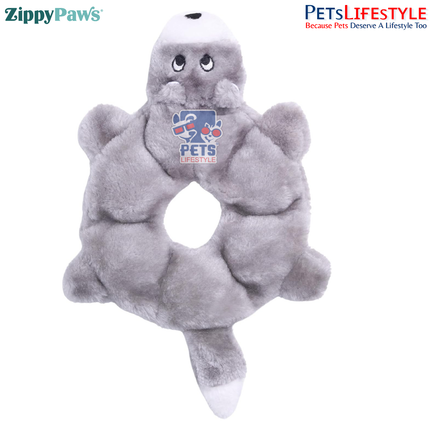 ZippyPaws Loopy – Wolf  Stuffing-Free Plush Dog Toy with Multi Squeakers