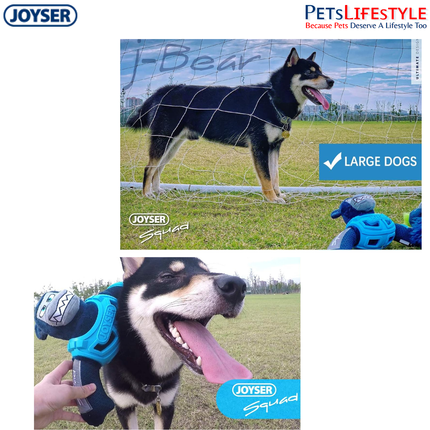 JOYSER Squad Armored Bear Plush Dog Toy with Squeaker – Blue (M/L)