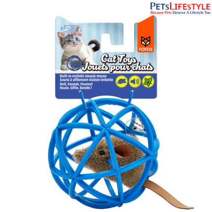 FOFOS Mouse in the Ball Cat Toy – Interactive Catnip Ball with Built-in Squeak Mouse (Roll, Squeak & Pounce)