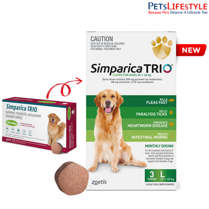 Zoetis Simparica Trio Dog Tick and Flea Control Tablet (pack of 3 tablets)