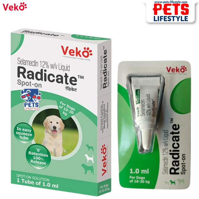 Veko Radicate Spot-On for Medium Dogs (10.1 – 20 kg) – 1 ml (120 mg Selamectin)