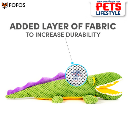 FOFOS Barkbutler Aly The Gator Plush Dog Toy | Durable Plush Toy with Squeaker & Crinkle