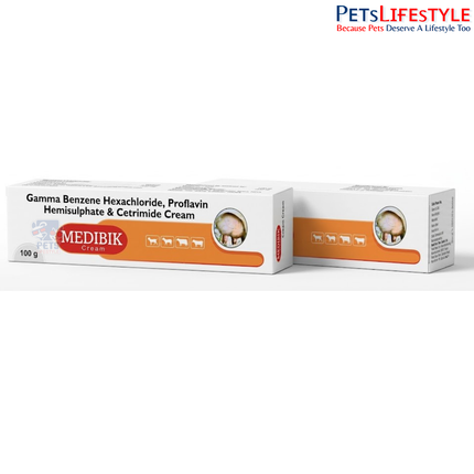 MEDIBIK Veterinary Ointment – Gamma Benzene Hexachloride, Proflavine Hemisulphate & Cetrimide Cream | Skin Infection, Mange, Scabies & Wound Care Ointment | 100 g