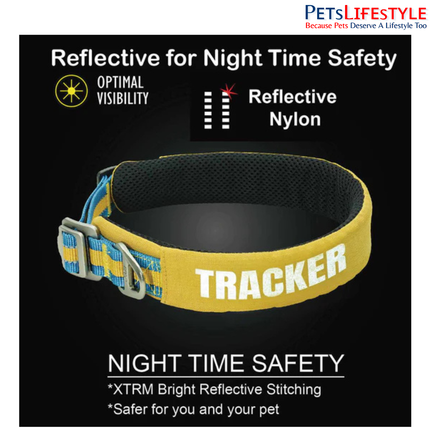 Petaholic Outdoor Tracker Series Dog Collar Plateau Mustard | Ultralight Reflective Adjustable Collar