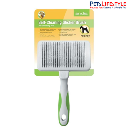 Andis Self-Cleaning Slicker Brush for Dogs & Cats – Lime Green