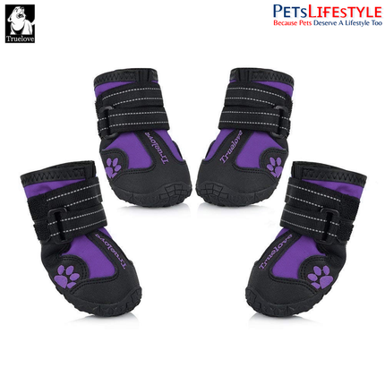 Truelove  Dog Boots (Purple) Waterproof Dog Shoes , Non-Slip Paw Protection ( 4 SHOES )