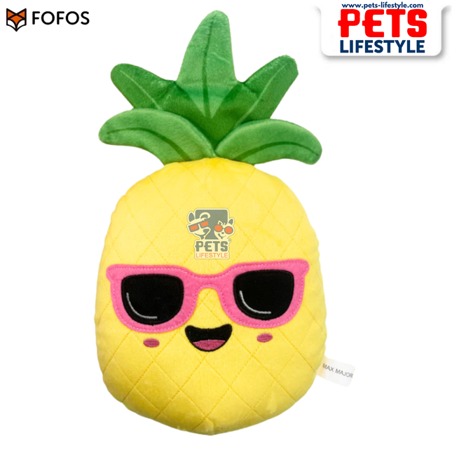 FOFOS Summer Plush Pineapple Dog Toy Tough 2-Layer Fabric + Squeaker Moderate Chewer Toy