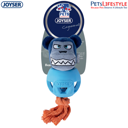 JOYSER Cageball Bear Interactive Dog Toy with Squeaker – Blue/Dark Blue (M/L)