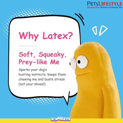 Squeeezys Latex Monster Brother Yellow Squeaky Dog Toy – Natural Latex Rubber Chew Toy for Small & Medium Dogs (0–20 kg)