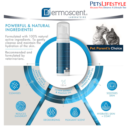 Savavet Dermoscent Essential Mousse Dry Shampoo for Cats – Rinse-Free Cleansing Foam (150 ml)