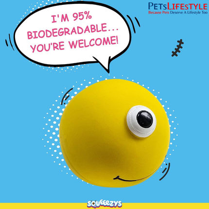 Squeeezys Latex Monster Ball Yellow Squeaky Dog Toy – Natural Latex Rubber Play Toy for Dogs