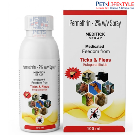 MEDITICK Vet Spray – Permethrin 2% w/w Veterinary Spray | Tick, Flea, Lice & Mite Control Spray for Livestock & Companion Animals | 100 ml & 200 ml