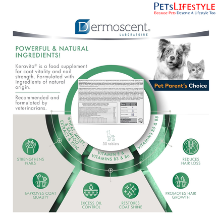 Dermoscent Keravita Skin & Coat Supplement for Dogs & Cats (30 Tablets)