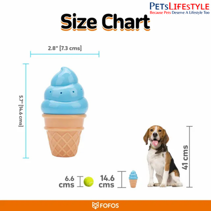 FOFOS Cooling Ice Cream Blue – Freezable Dog Chew Toy with Cooling Gel for Puppies & Small to Medium Dogs