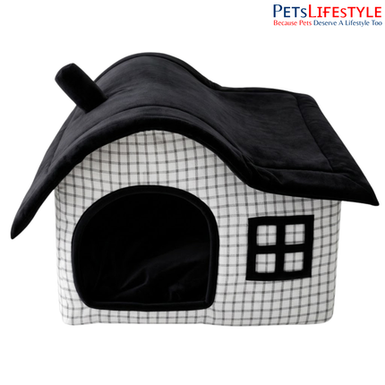 Luxury Cottage-Style Indoor Plush Pet House with Removable Roof Pet House with Plush Cushion, Indoor Pet Bed