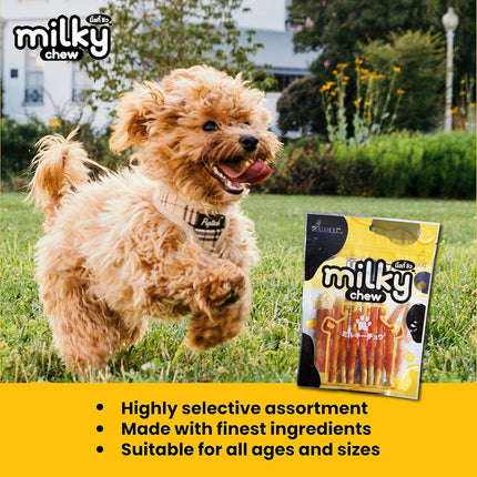 Dogaholic Milky Chew Cheese & Chicken Sticks Dog Treats – Soft Milk-Flavoured Protein-Rich Chew Snacks (10 Pieces)