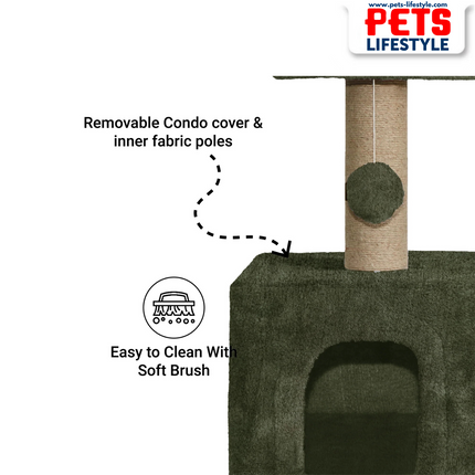 Canine Desk Soft Fur Condo Activity Cat Tree – Sisal/Jute Scratching Post with Hanging Ball