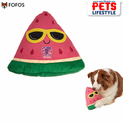 FOFOS Summer Plush Watermelon Dog Toy Dual-Layer Tough Plush + Squeaker