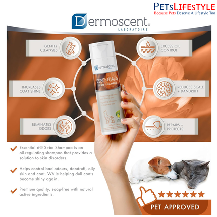 Savavet Dermoscent Essential 6 Sebo Shampoo for Dogs & Cats – Sebo-Regulating Anti-Dandruff Shampoo (200 ml)