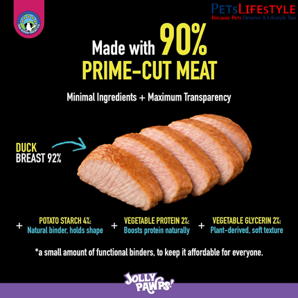 Jolly Pawps Duck Sliced Jerky Dog Treats 85 g – 90% Duck Breast, Grain-Free & Gluten-Free Training Treats for Dogs and Puppies