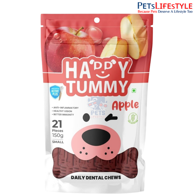 Gnawlers Happy Tummy Apple Dental Bone Treat for Medium & Large Dogs| Daily Dental Chew with Apple Fiber, Prebiotics & Eucalyptus Oil