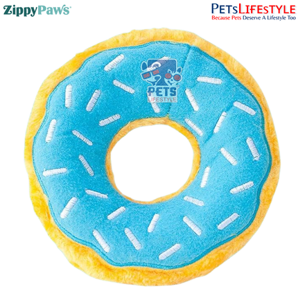 ZippyPaws Junior Donutz Dog Toy – Blueberry | Stuffing-Free Plush Chew Toy with Dual Squeakers