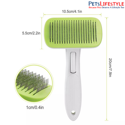 Petaholic Auto-Clean Pet Slicker Brush for Dogs & Cats | Stainless Steel Grooming Brush | One-Click Self-Cleaning | Removes Loose Fur, Mats & Tangles