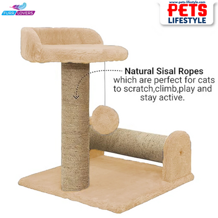Canine Desk Soft Fur Fabric Activity Dual Jute Rope Scratching Post Cat Tree for Kittens & Cats
